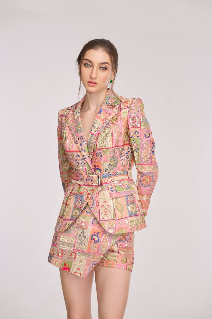 Hera Embroidered Blazer & Skort Set with belt by LabelN