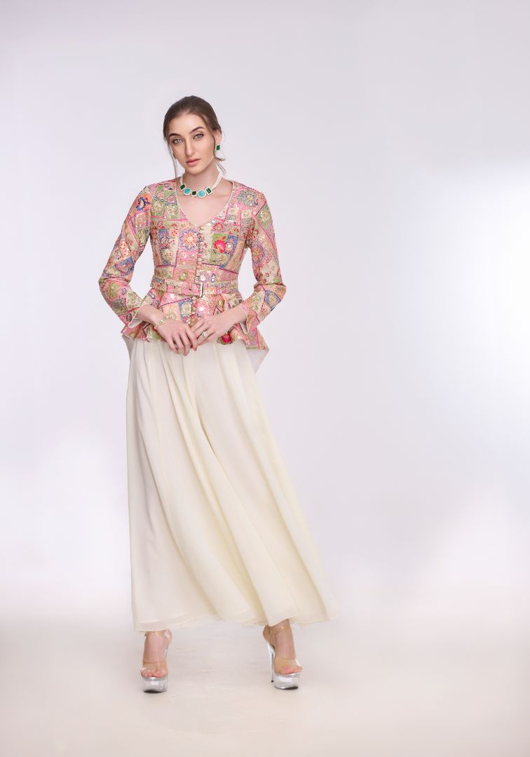 Helen embroidery Peplum Top & Flared Pant by LabelN