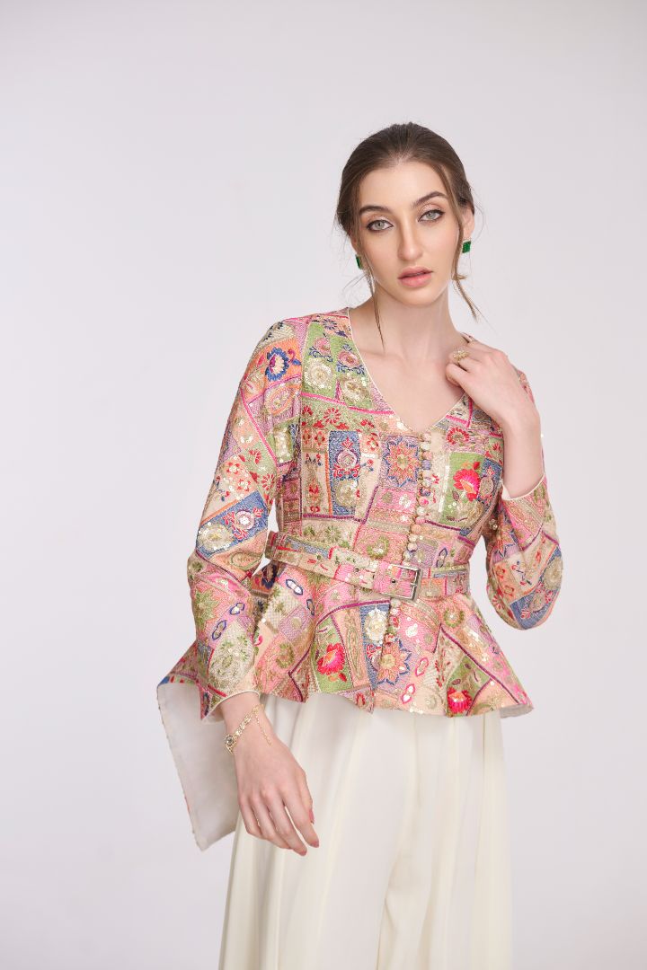 Helen embroidery Peplum Top & Flared Pant by LabelN