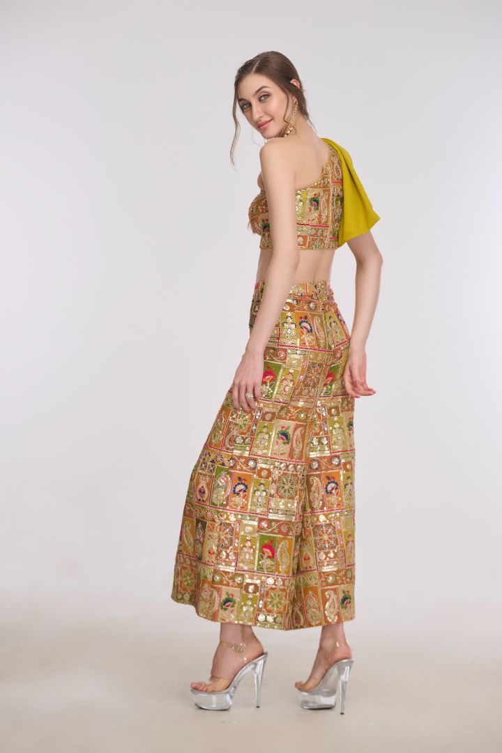 Thalia one-shoulder embroidered Flared Pants by LabelN