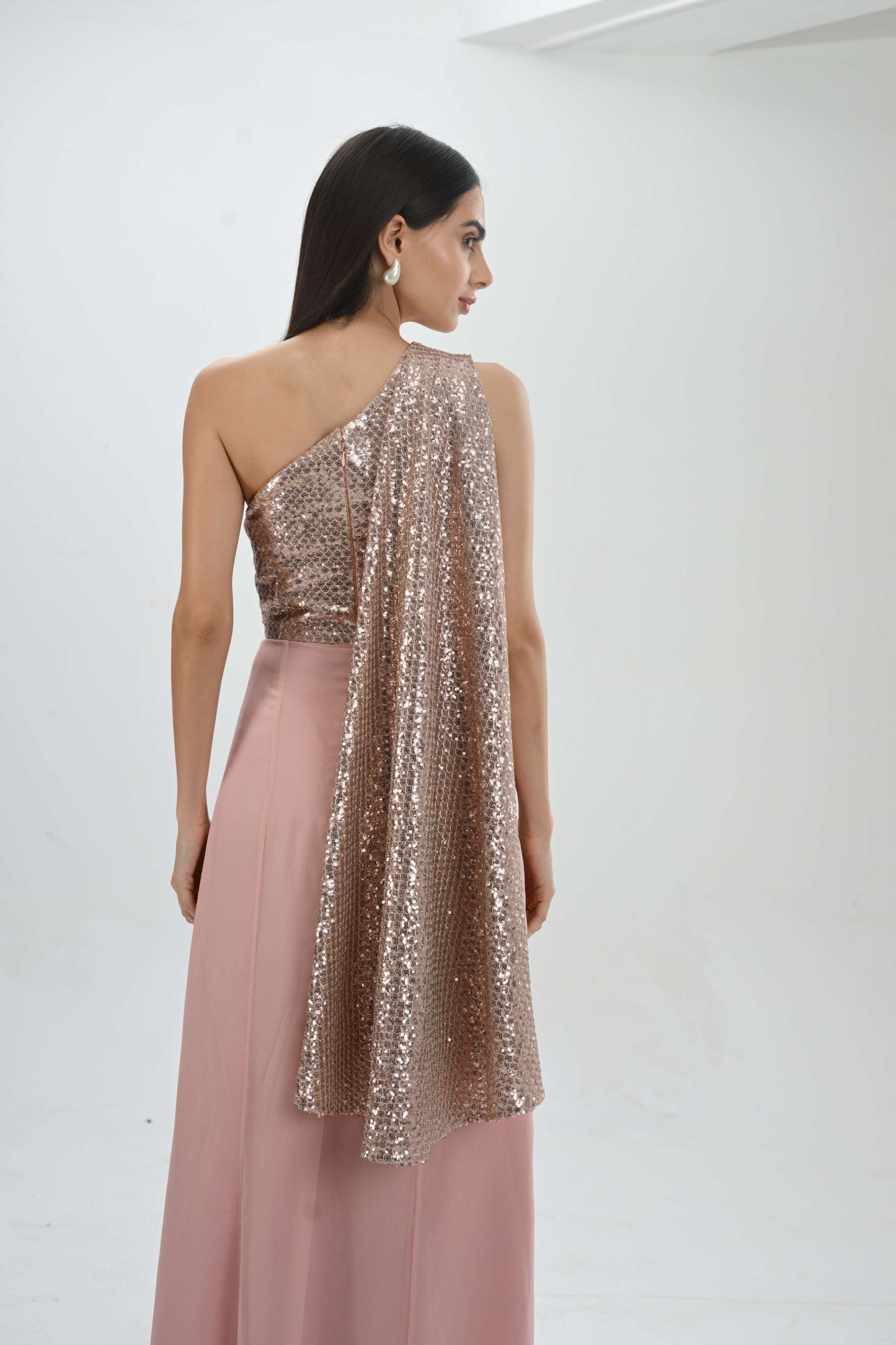 Party wear one shoulder draped gown by Label N