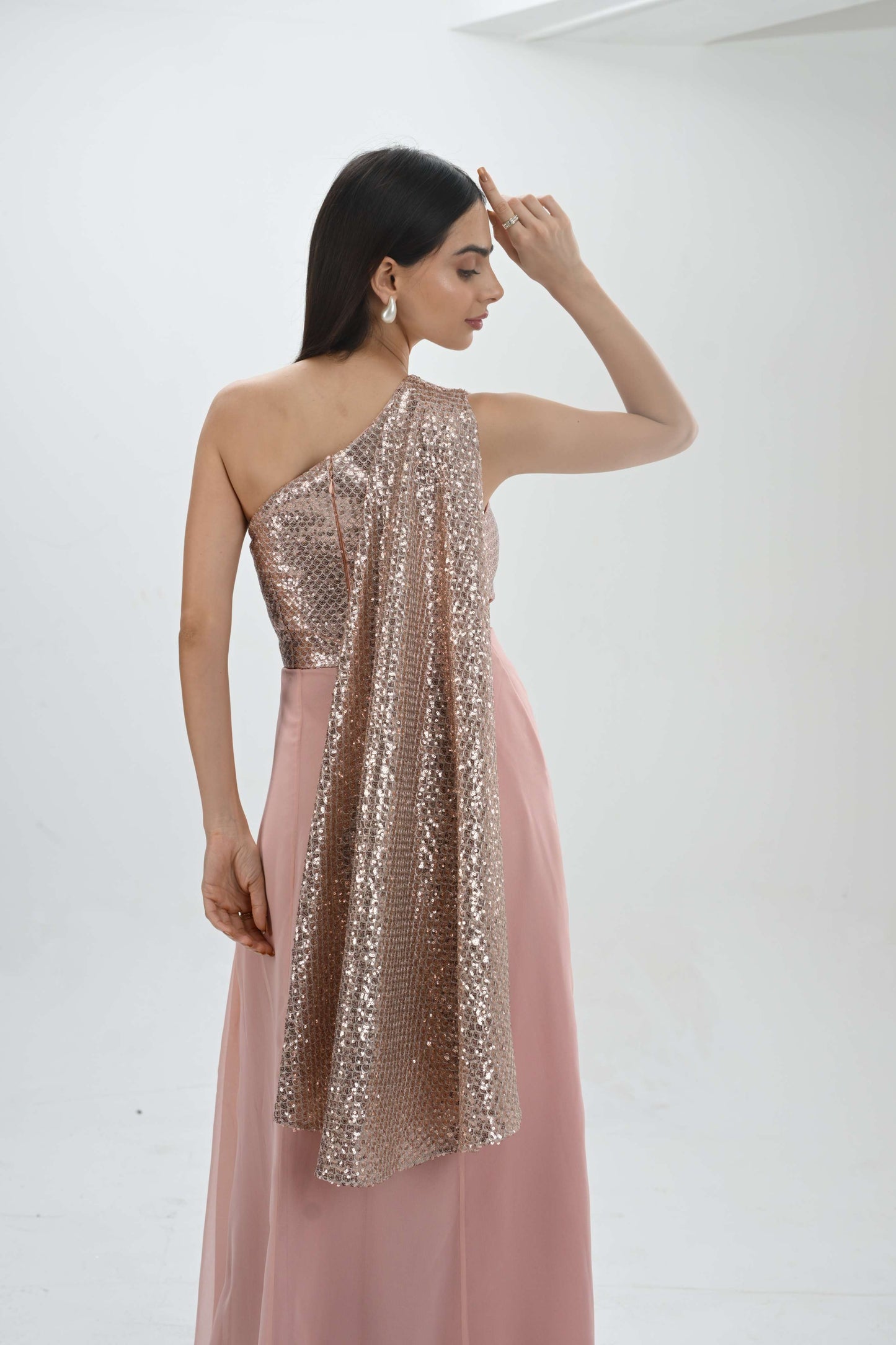 Party wear one shoulder draped gown by Label N