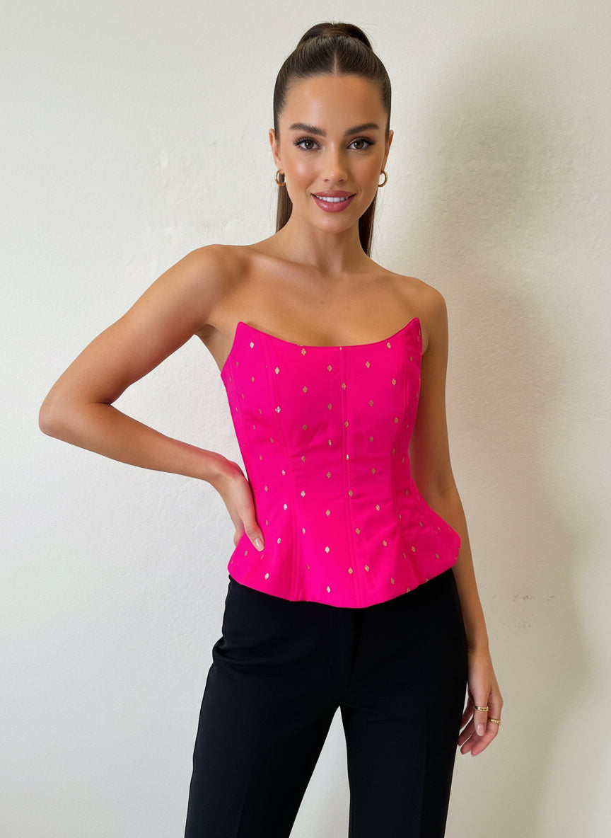 The Hot Pink Silk Brocade Corset