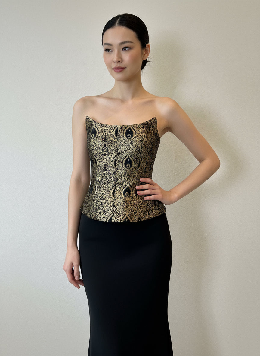 Silk Brocade Peplum Corset