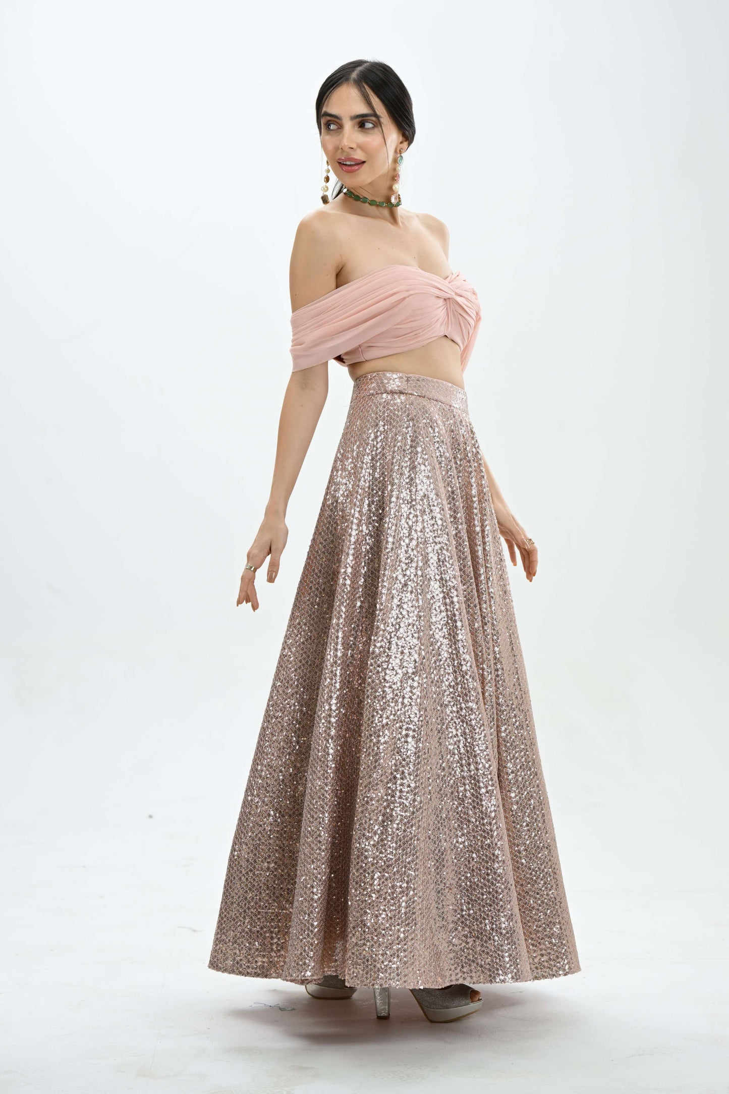 Party wear off-shoulder pink bling lehenga by LabelN