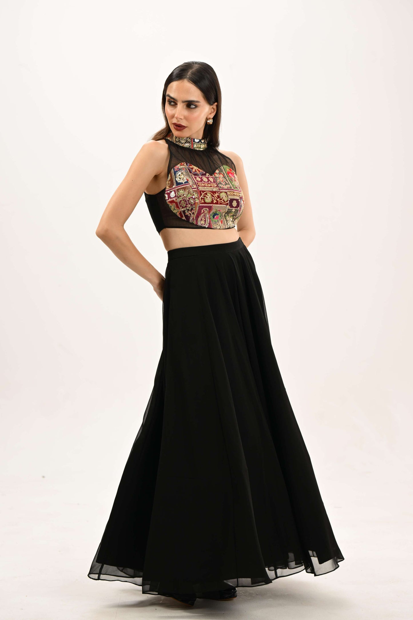 Steal the spotlight with Leto Black blouse skirt set by LabelN