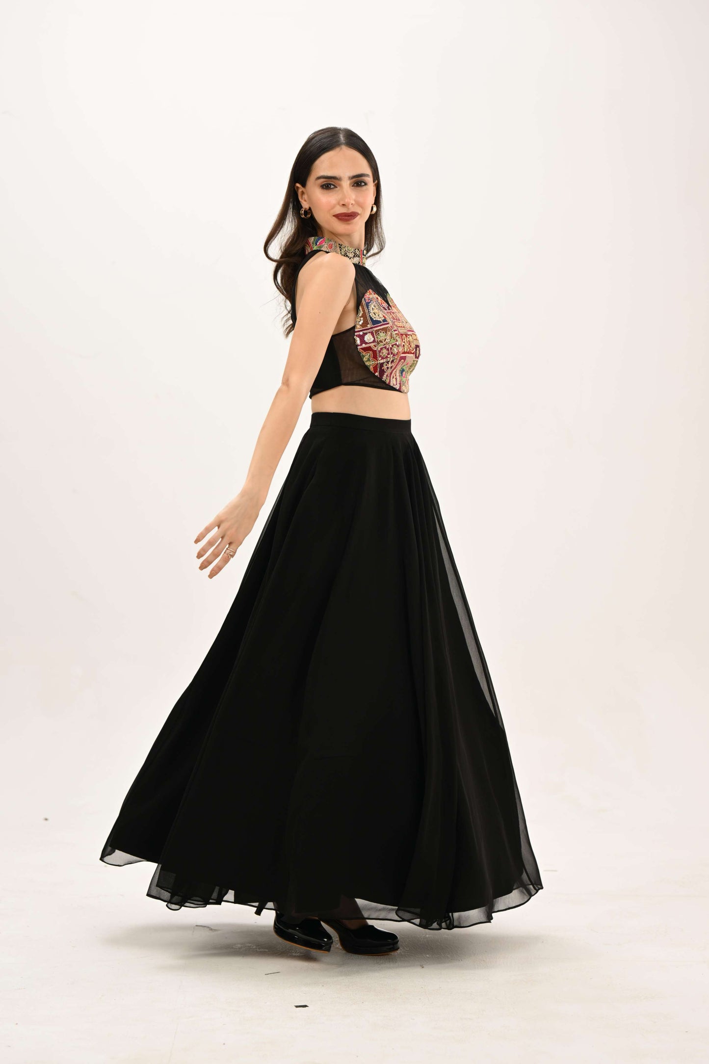 Steal the spotlight with Leto Black blouse skirt set by LabelN