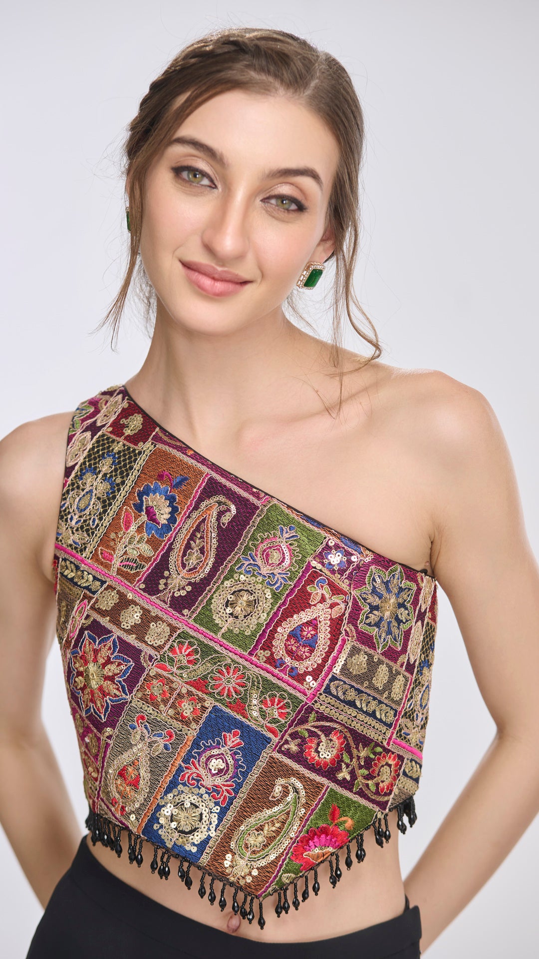 Hera Embroidered One-Shoulder Top & Flared Pants by LabelN