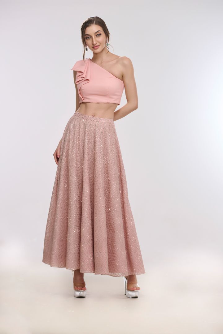 Penelope Draped one-shoulder top & Flared Skirt by LabelN