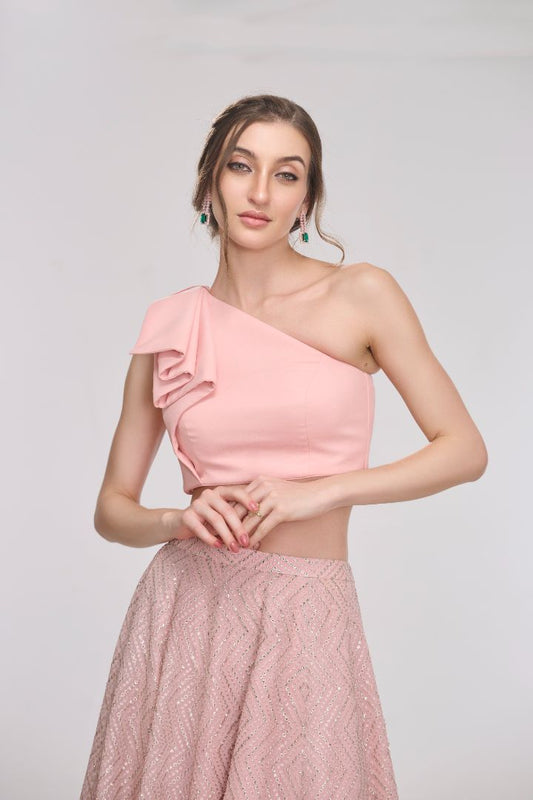 Penelope Draped one-shoulder top & Flared Skirt by LabelN