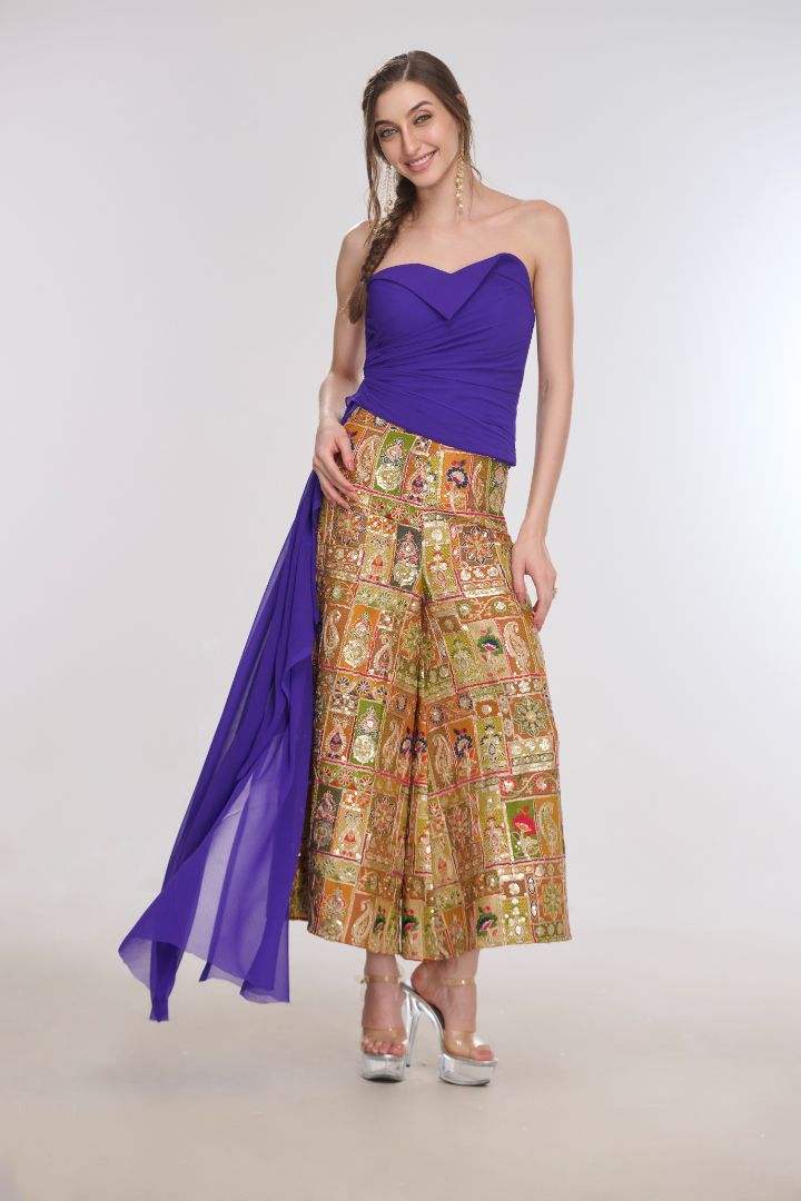 Thalia one-shoulder embroidered Flared Pants by LabelN 