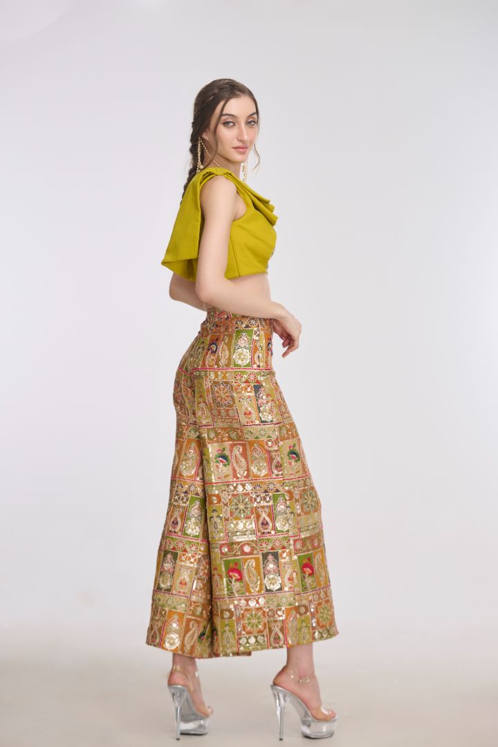 Thalia one-shoulder embroidered Flared Pants by LabelN 