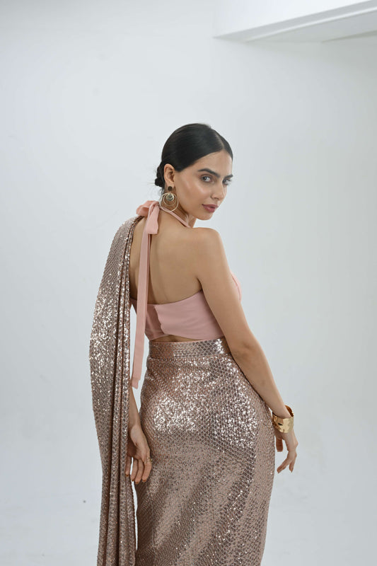 Pink bling saree set for a glamorous festive look by LabelN