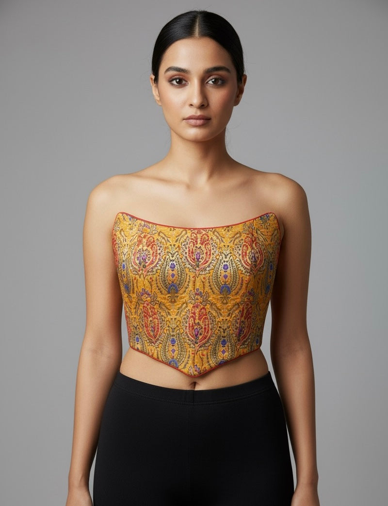 Yellow Silk Brocade Corset