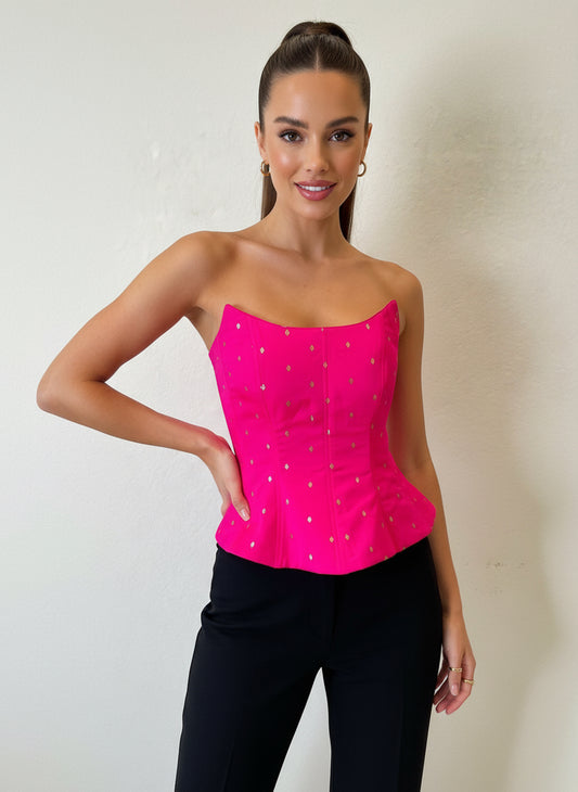 The Hot Pink Silk Brocade Corset