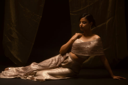 Mira Embellished Draped Crop Top and Flared Pants