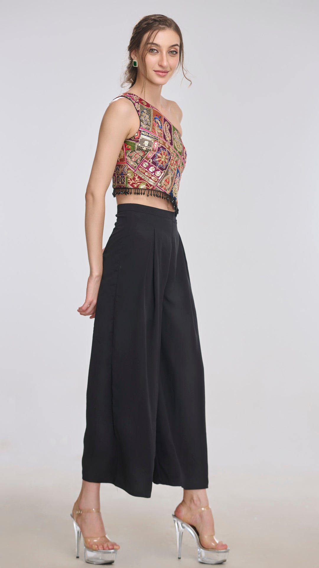 Hera Embroidered One-Shoulder Top & Flared Pants by LabelN 