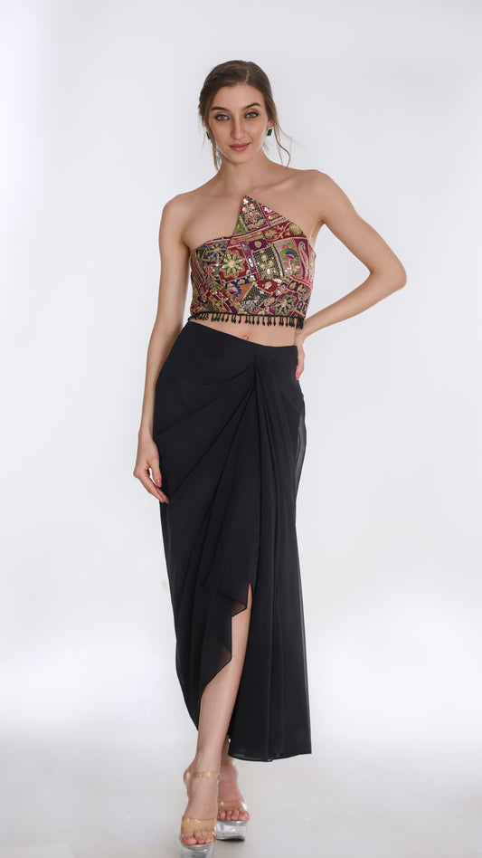 Multi - coloured tube top and drape skirt set by LabelN 
