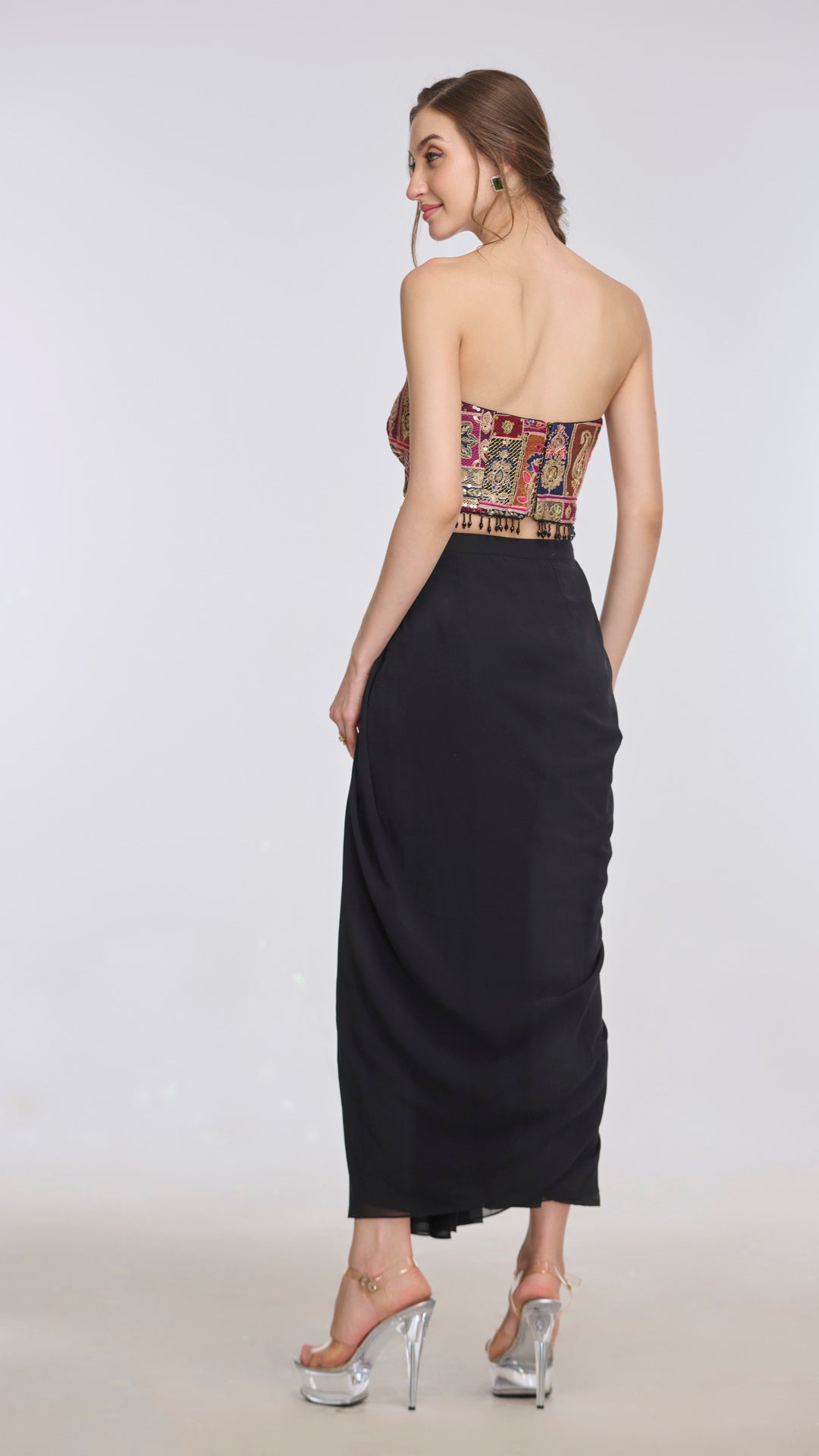 Multi - coloured tube top and drape skirt set by LabelN 