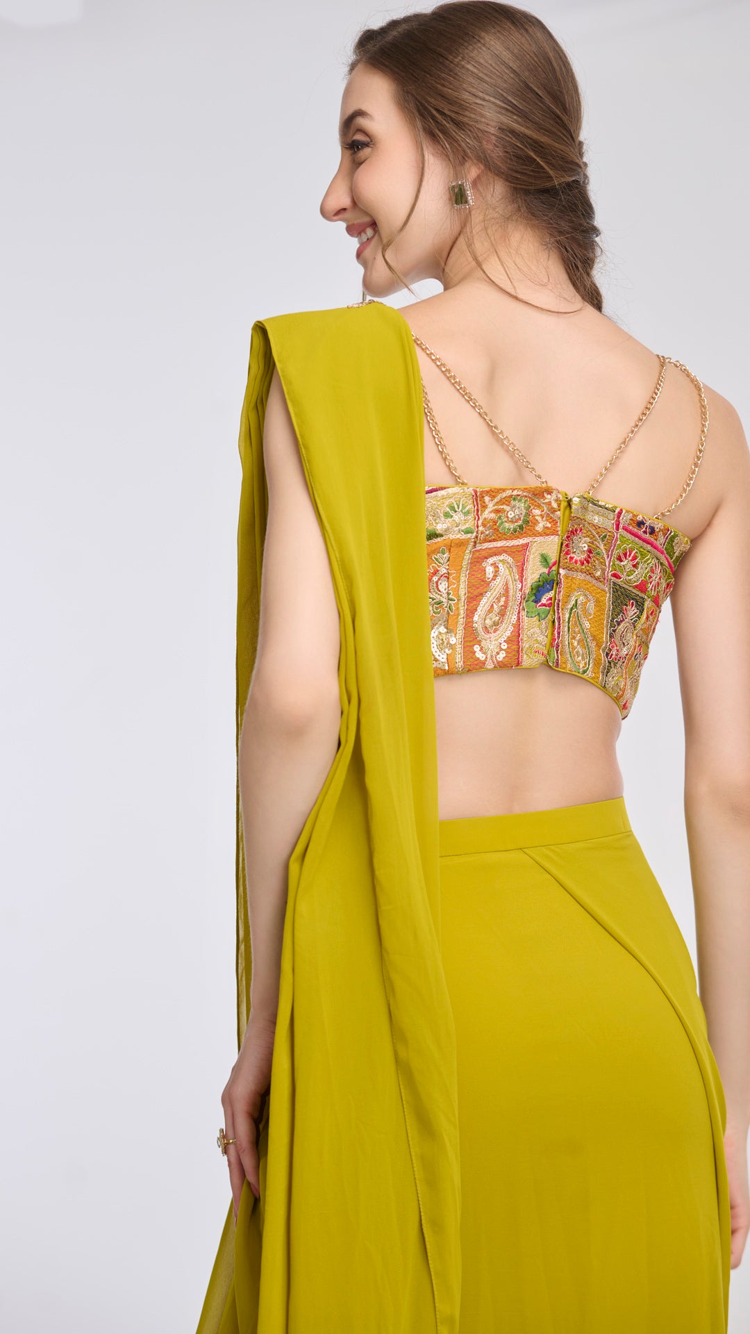 Hestia Embroidered Bustier & Draped Saree by LabelN 