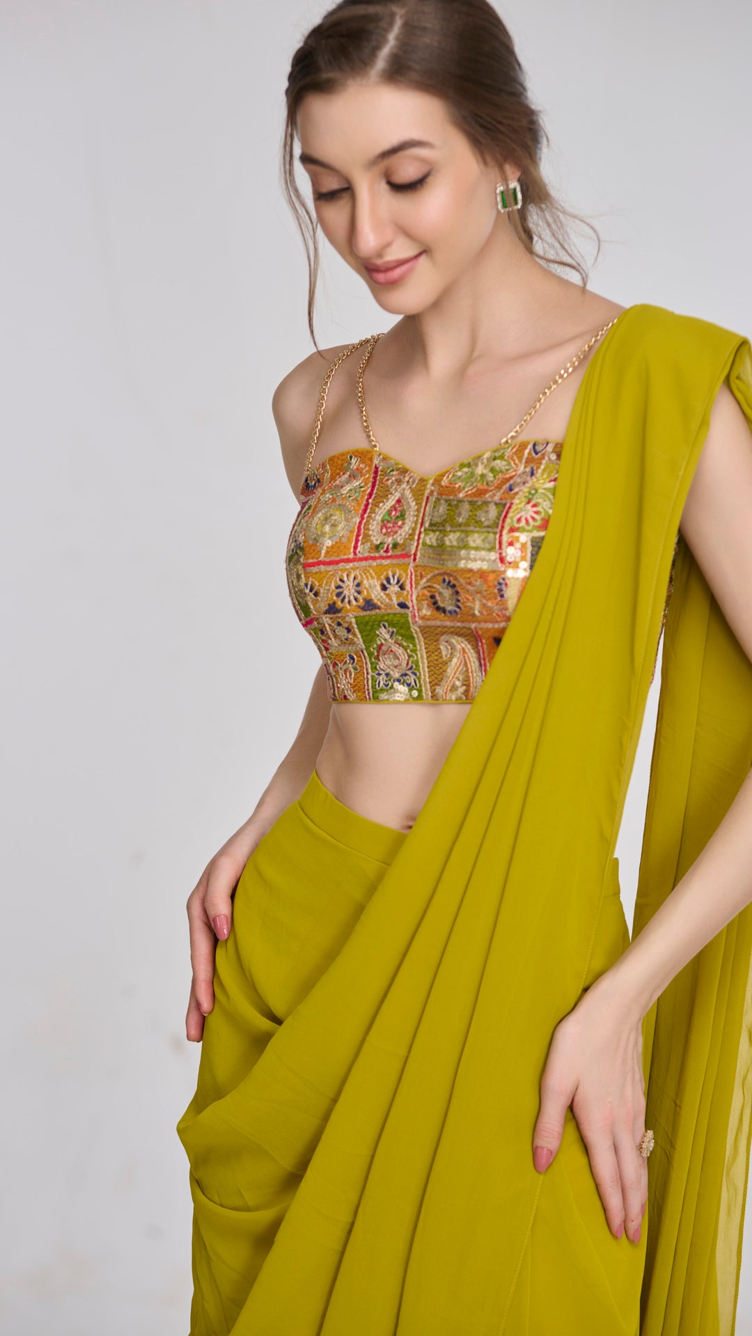 Hestia Embroidered Bustier & Draped Saree by LabelN 