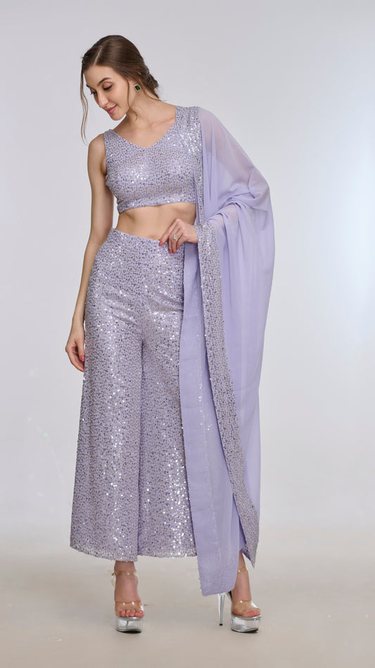 Calliope lavendar Sequin Top & Pant Set by LabelN 