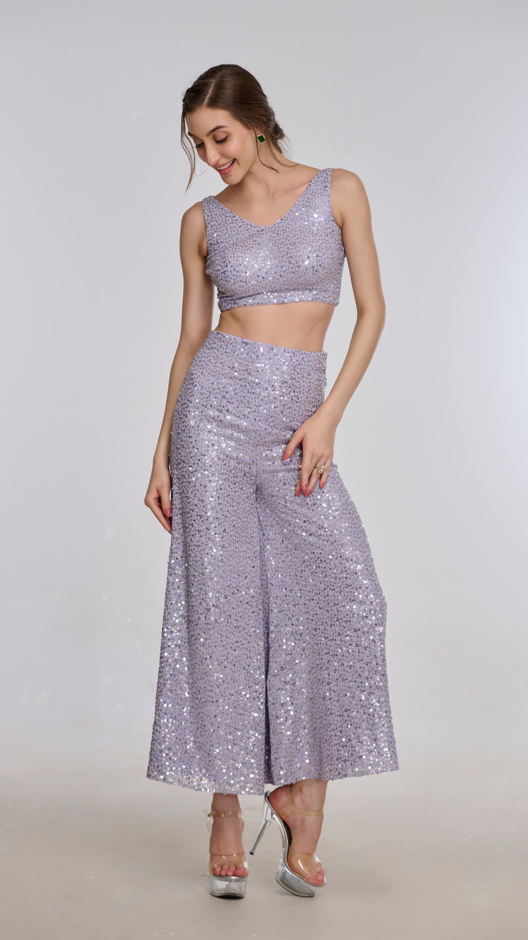 Calliope lavendar Sequin Top & Pant Set by LabelN 