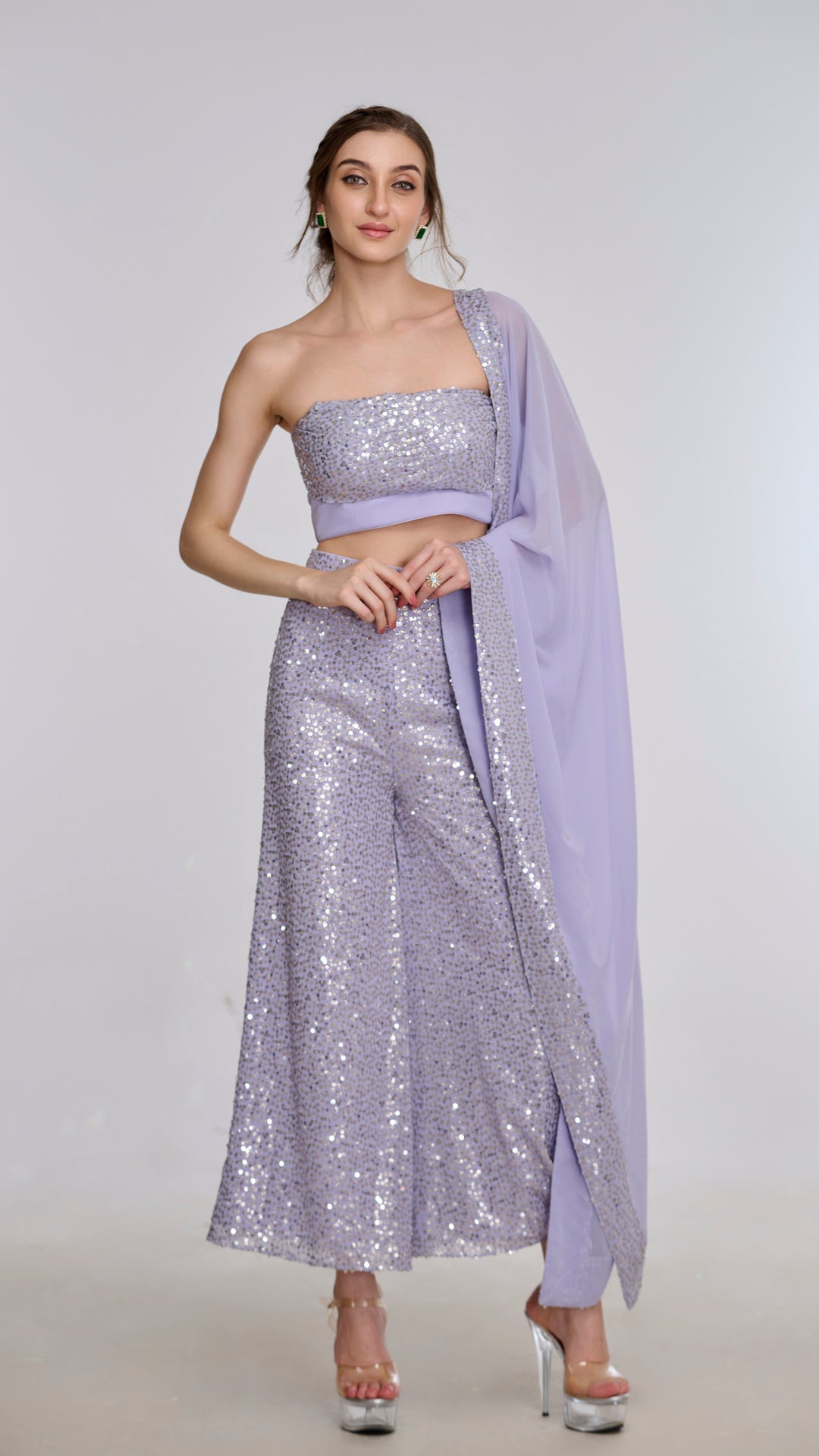 Apollo off - shoulder lavender Sequin Tube Top by LabelN