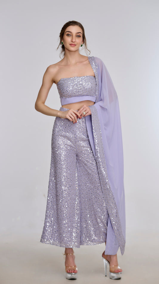 Apollo off - shoulder lavender Sequin Tube Top by LabelN