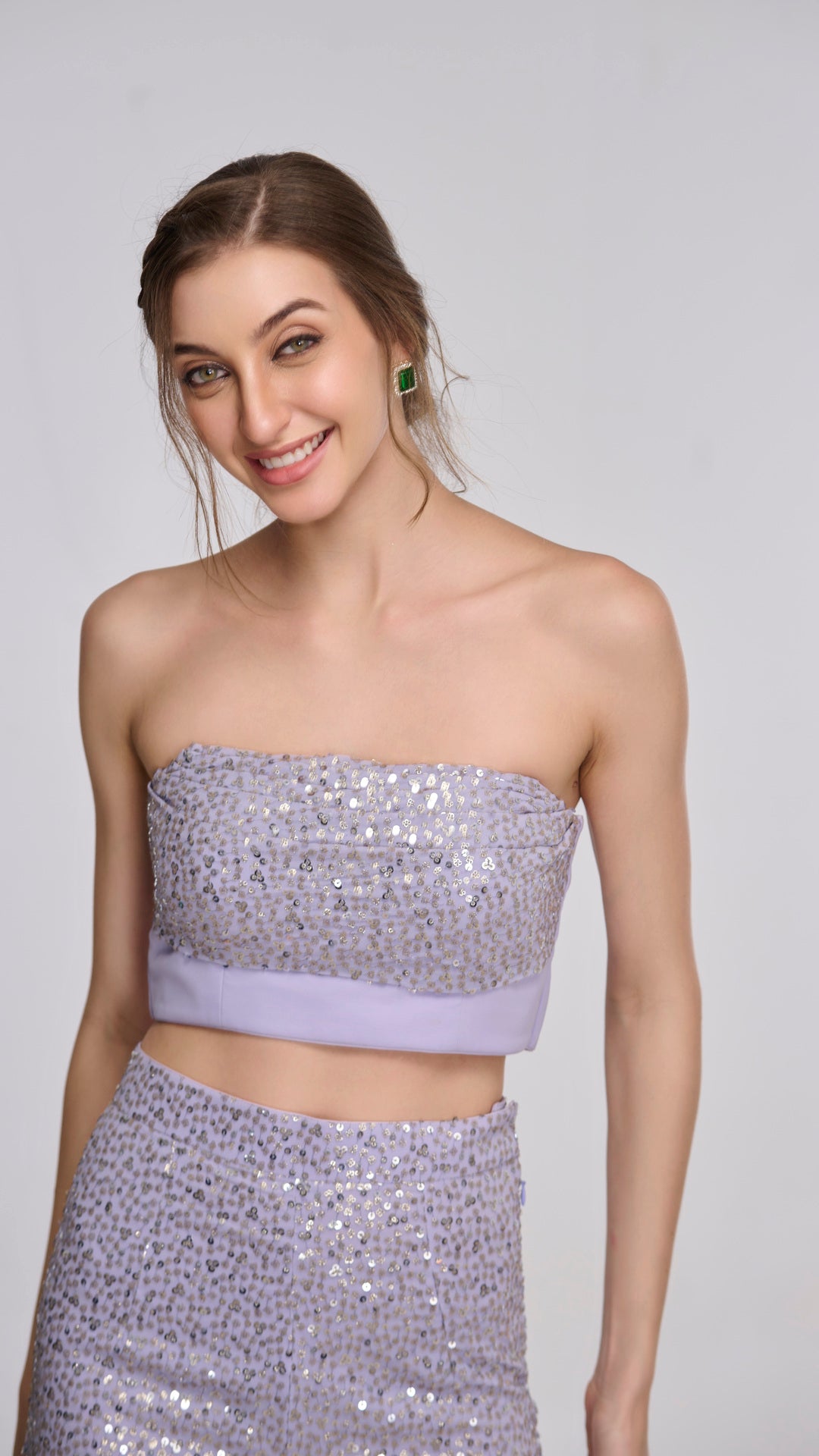 Apollo off - shoulder lavender Sequin Tube Top by LabelN