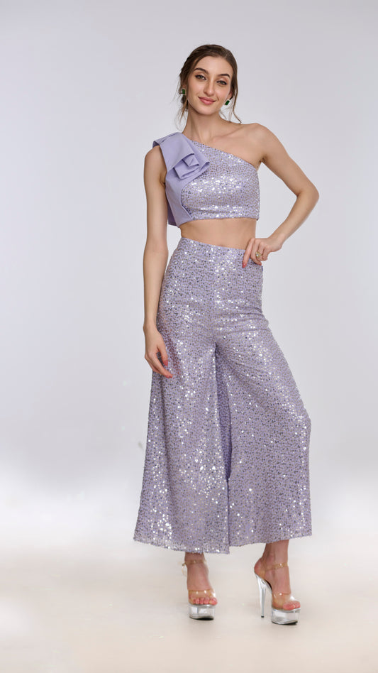 Delia one-shoulder sequin draped top by LabelN 
