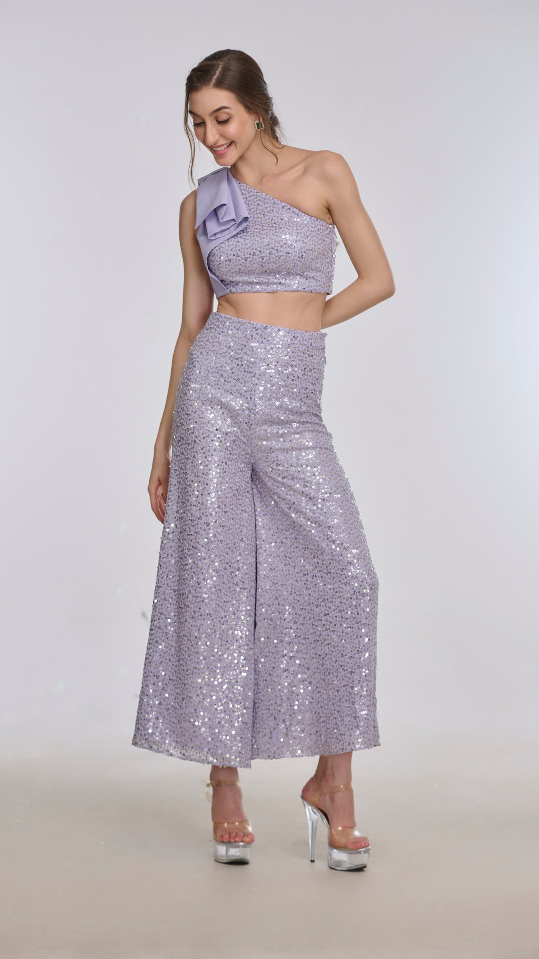 Delia one-shoulder sequin draped top by LabelN 