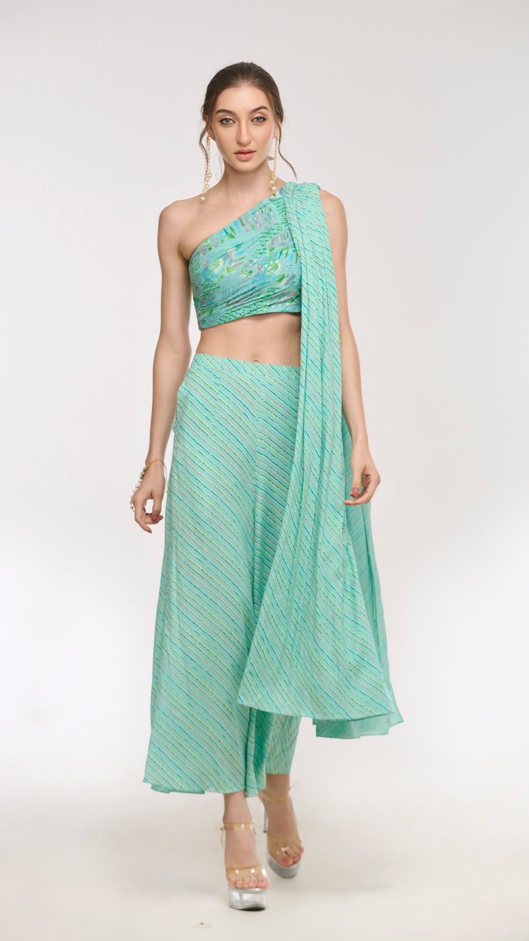 Chloe one - shoulder flared pants & drape top set by LabelN