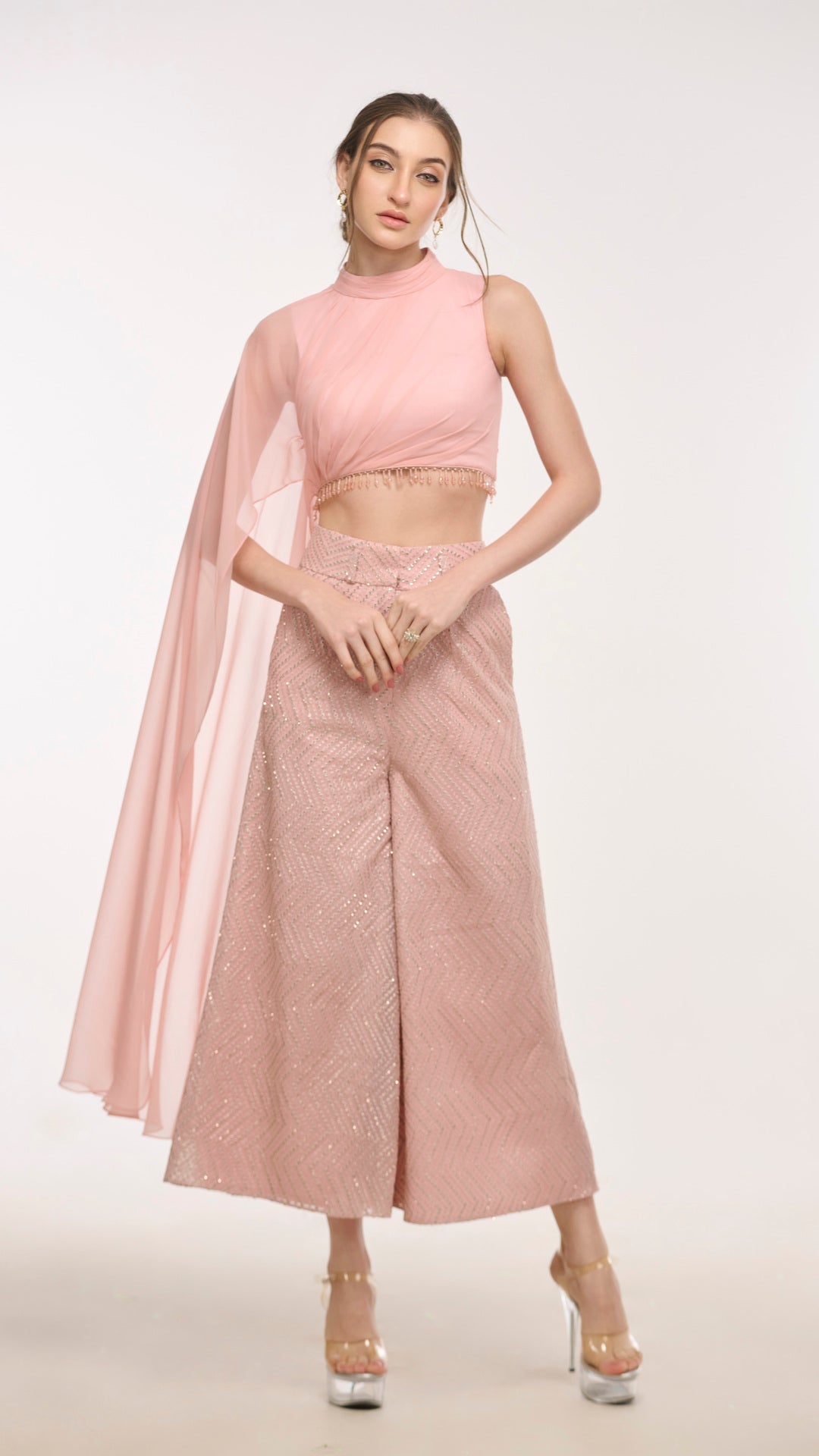 Hermes Draped Top with Embroidered Flared Pants by LabelN 