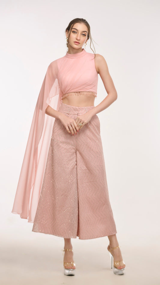 Hermes Draped Top with Embroidered Flared Pants by LabelN 