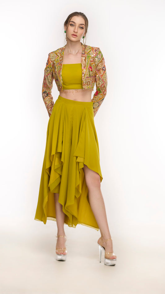 Daphne Crop Top layered pants & Jacket Set by LabelN