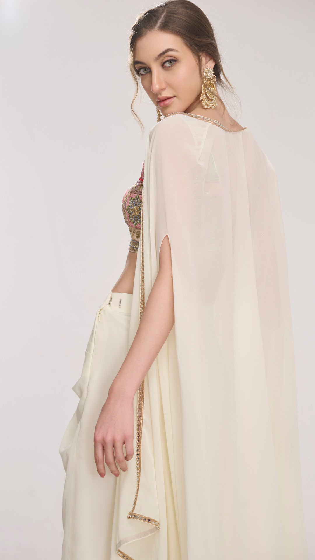 Iris embroidered Crop Top Cape & Draped Skirt by LabelN 
