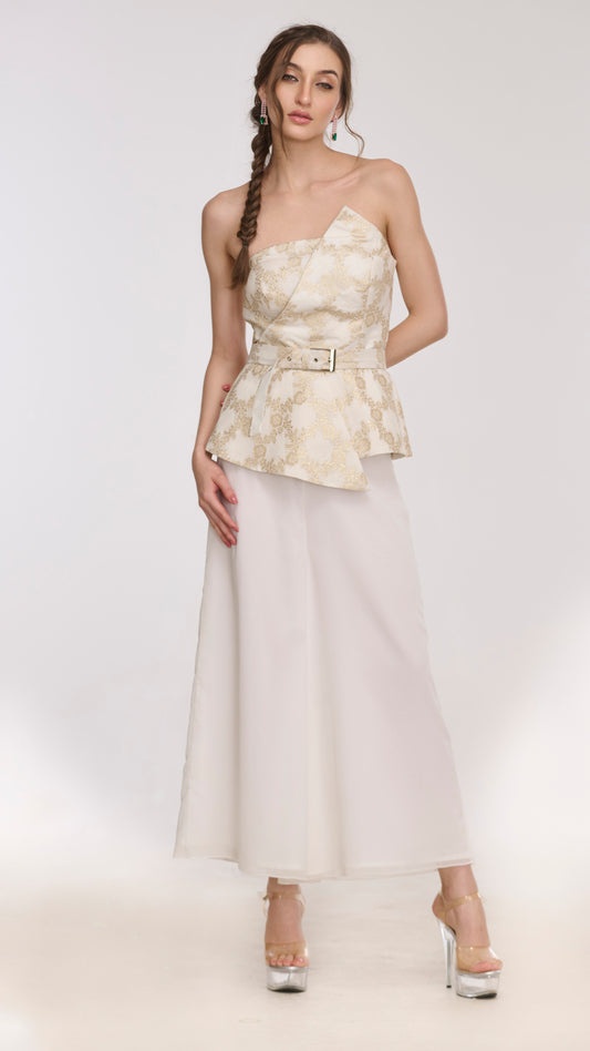 Irene Long Top with Belt & Flared Pants Ensemble by LabelN 