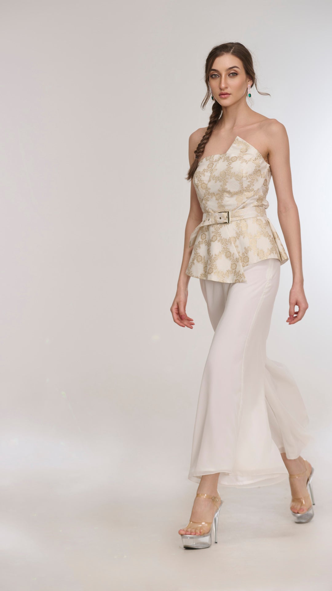 Irene Long Top with Belt & Flared Pants Ensemble by LabelN 
