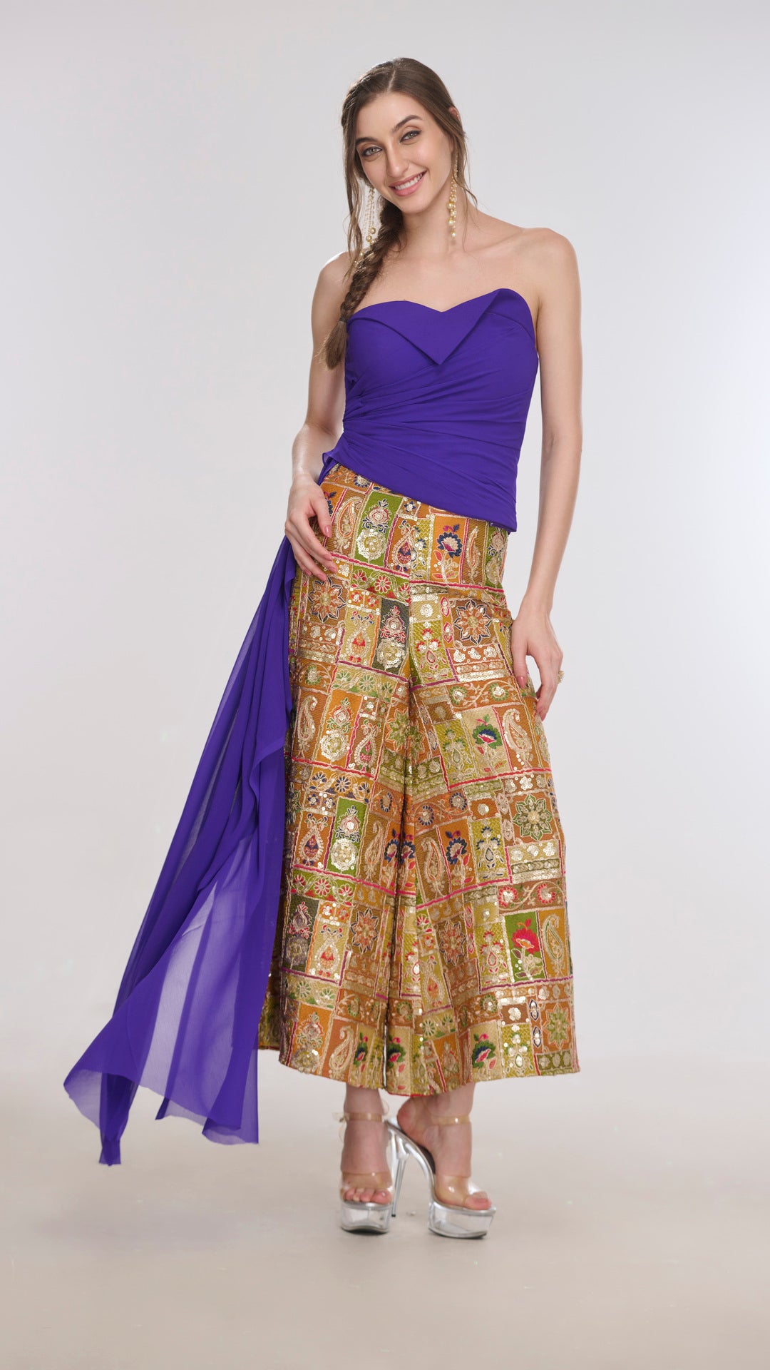Thalia Dramatic Draped Top & Embroidered  Pants by LabelN