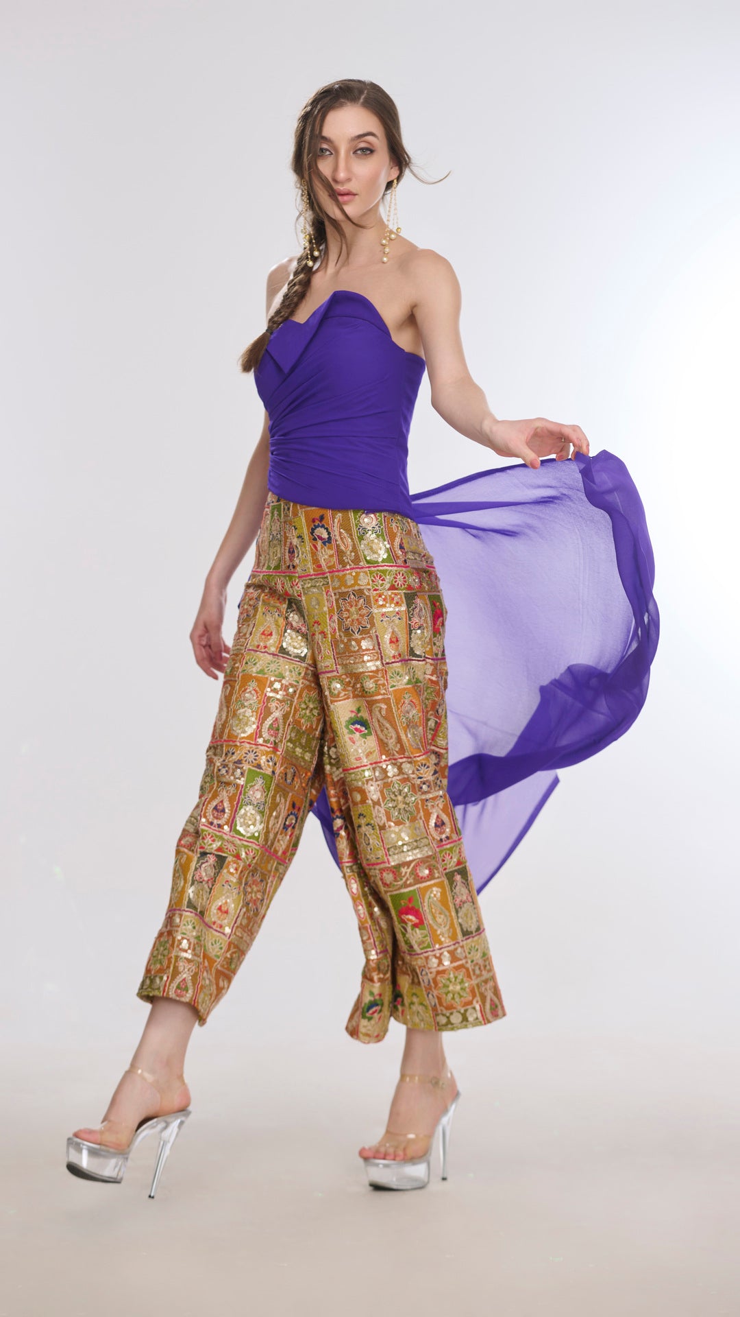 Thalia Dramatic Draped Top & Embroidered  Pants by LabelN